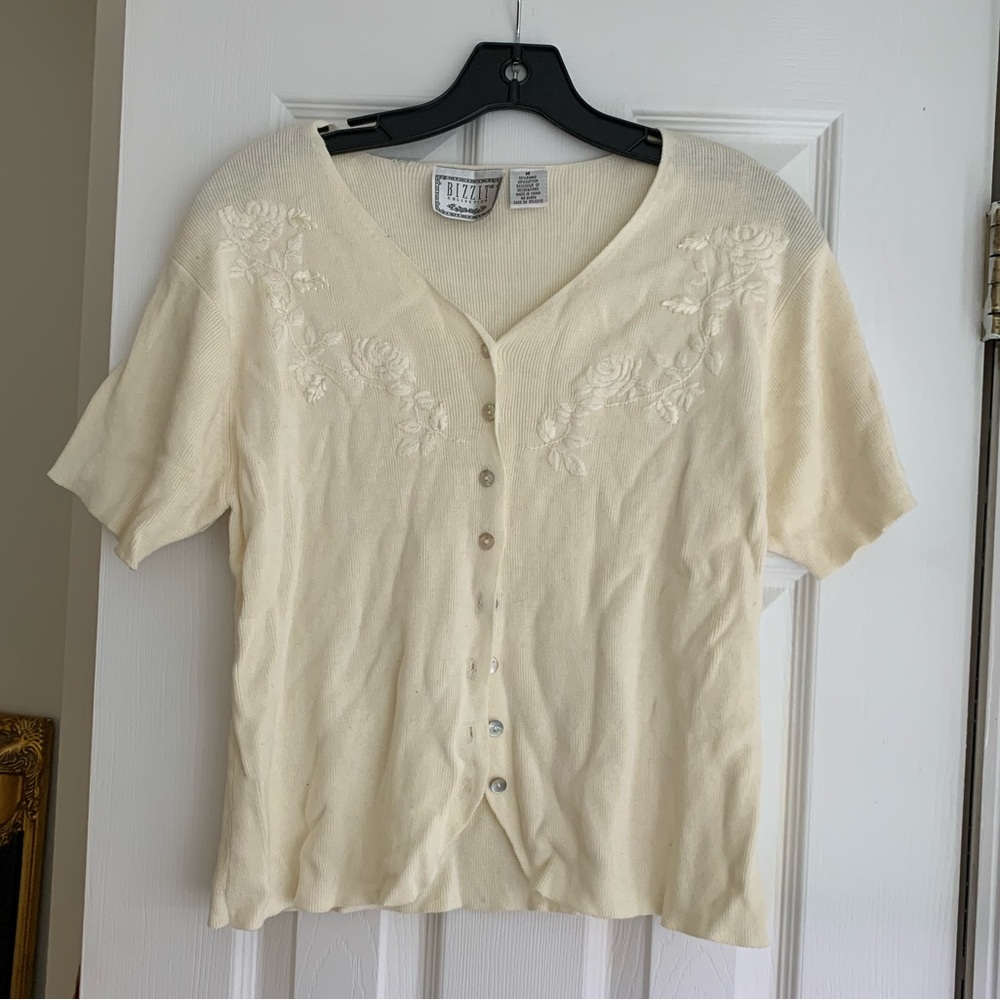 Vintage Short Sleeve Embroidered Cardigan